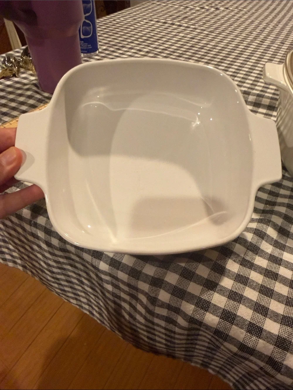 Corningware White Covered Casserole with Blue Floral Pattern
